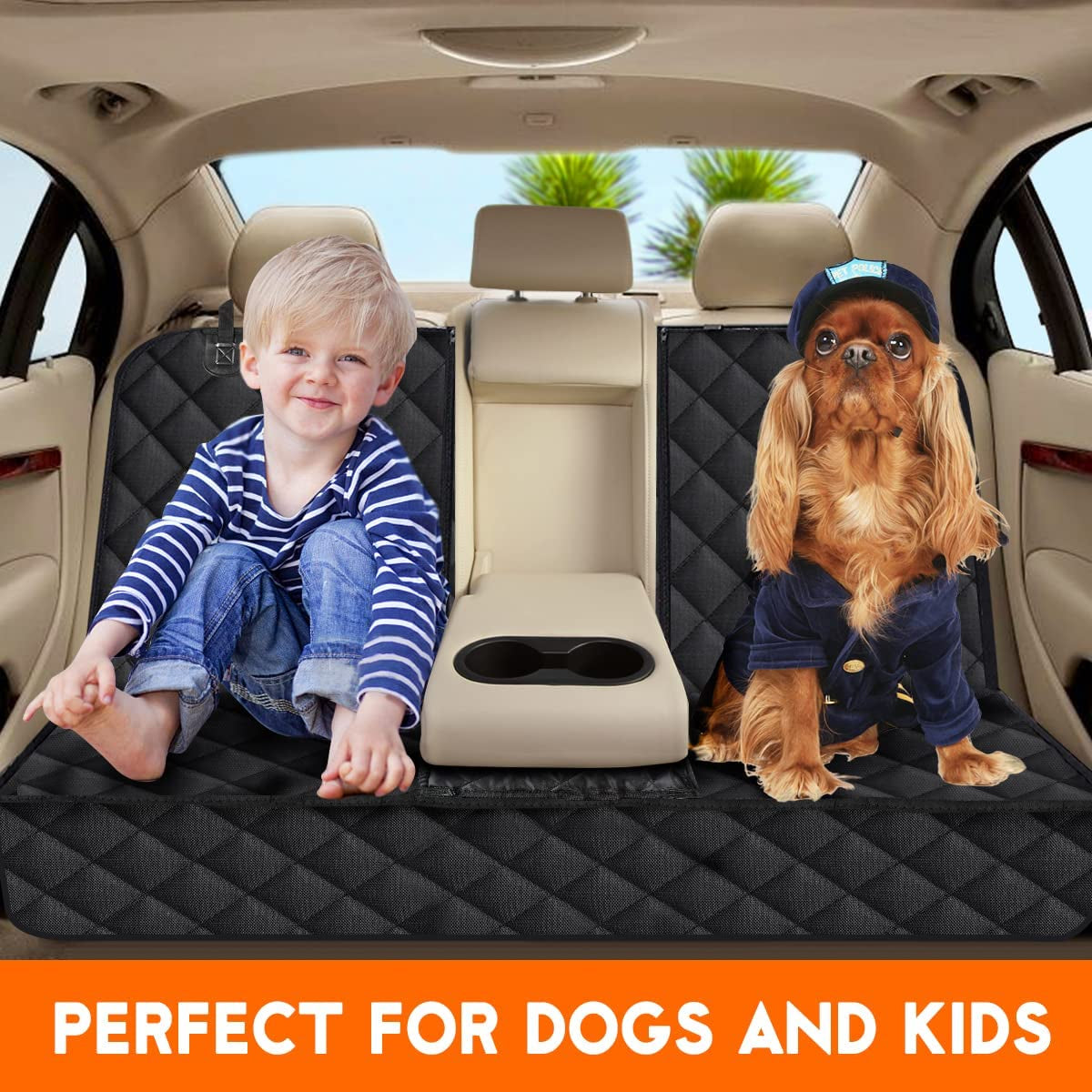 Funda para asiento de coche para perros, protector de asiento de coche para mascotas, funda impermeable para asiento de coche, funda antideslizante para asiento, se adapta al reposabrazos medio para la mayoría de los coches, camiones, SUV, color negro