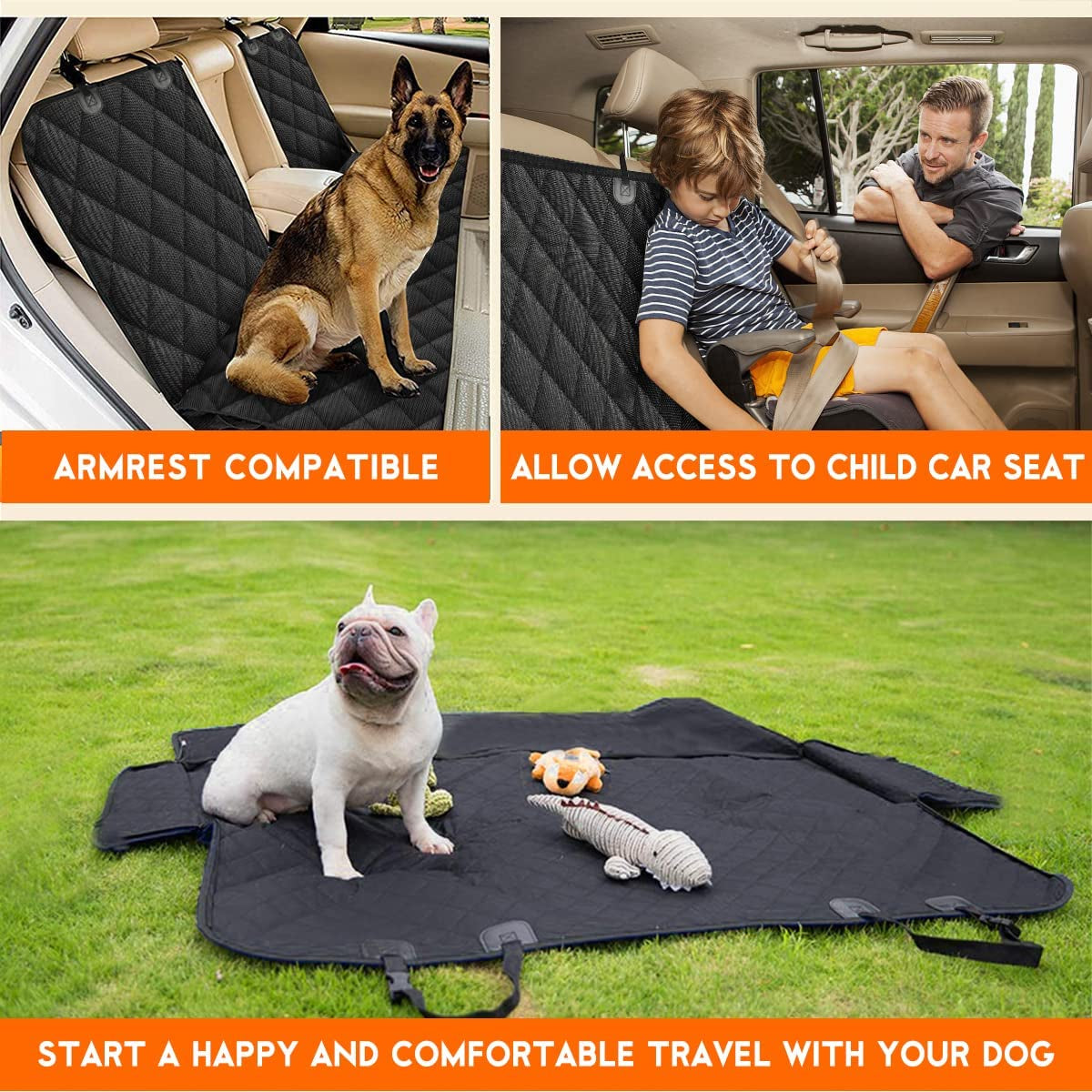 Funda para asiento de coche para perros, protector de asiento de coche para mascotas, funda impermeable para asiento de coche, funda antideslizante para asiento, se adapta al reposabrazos medio para la mayoría de los coches, camiones, SUV, color negro