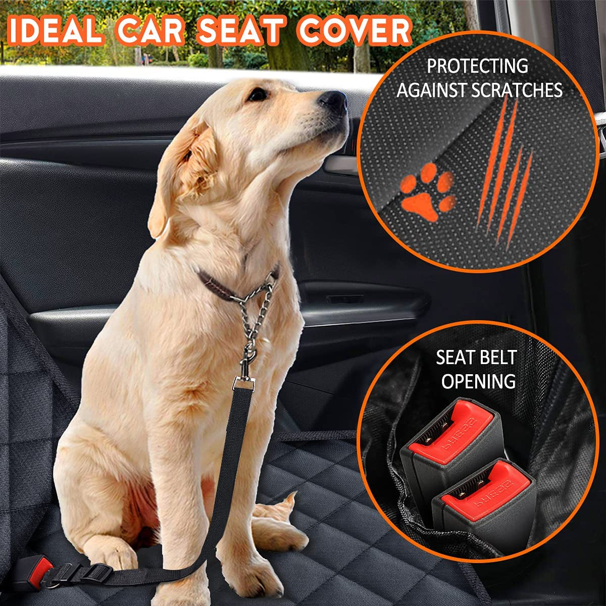 Funda para asiento de coche para perros, protector de asiento de coche para mascotas, funda impermeable para asiento de coche, funda antideslizante para asiento, se adapta al reposabrazos medio para la mayoría de los coches, camiones, SUV, color negro