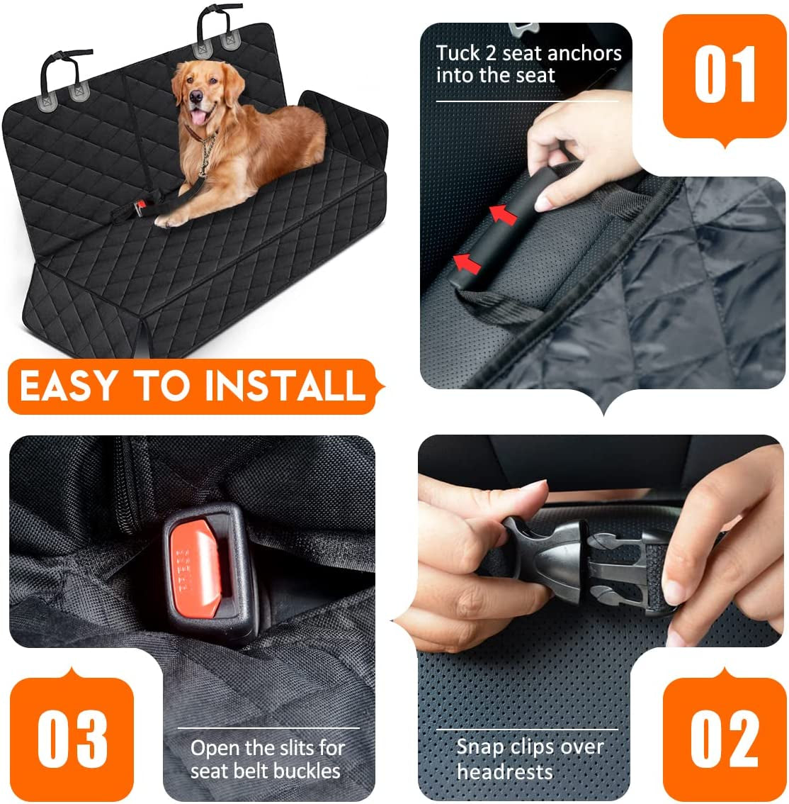 Funda para asiento de coche para perros, protector de asiento de coche para mascotas, funda impermeable para asiento de coche, funda antideslizante para asiento, se adapta al reposabrazos medio para la mayoría de los coches, camiones, SUV, color negro